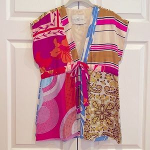 Alice & Trixie Multicolored Cap-Sleeve Silk Top, XS